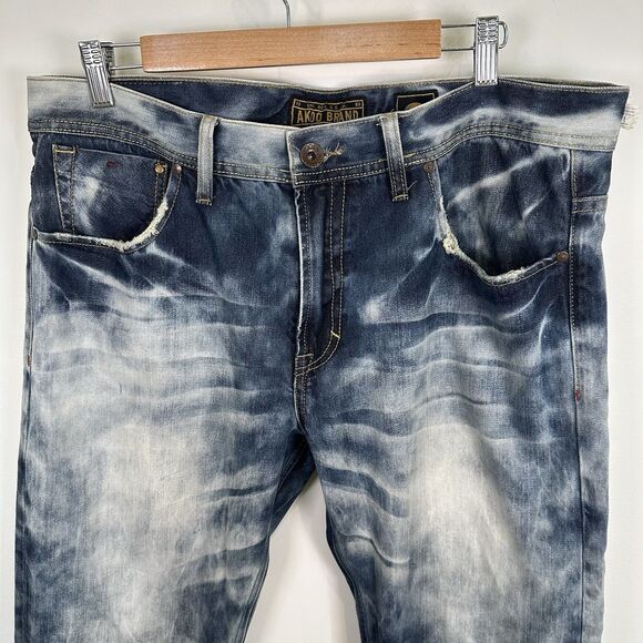 Akoo Brand Jeans Men’s Size 36x29 Distressed Streetwear Style Acid Wash Bleached - Picture 2 of 15